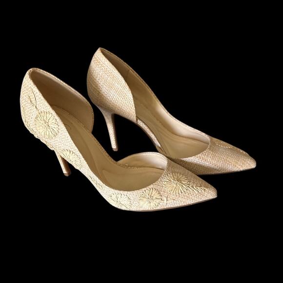 Jessica‎ Simpson Prizma Raffia Floral Embroidered Pointed Toe D’Orsay Heels 8.5 - Picture 1 of 10